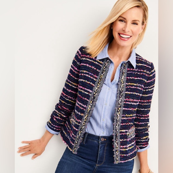 Fringe Tweed Jacket Talbots Sz 8 - Picture 1 of 11